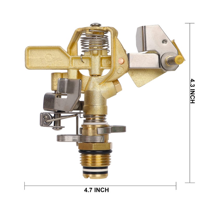 Biswing 1/2 Inch Brass Impact Sprinkler 2 Pack  Heavy Duty Lawn Sprinkler Head with Nozzles  Adjustable 20-360 Degree Large Coverage Pattern  Watering Sprinkler for Grass Patio Garden Irrigation - Image 3